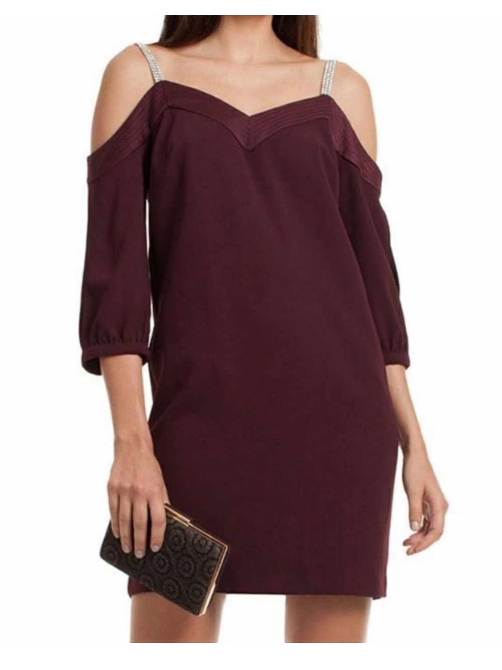 Trina Turk Sarika Burgundy Cols Shoulder Dress with Jeweled Straps Size 6